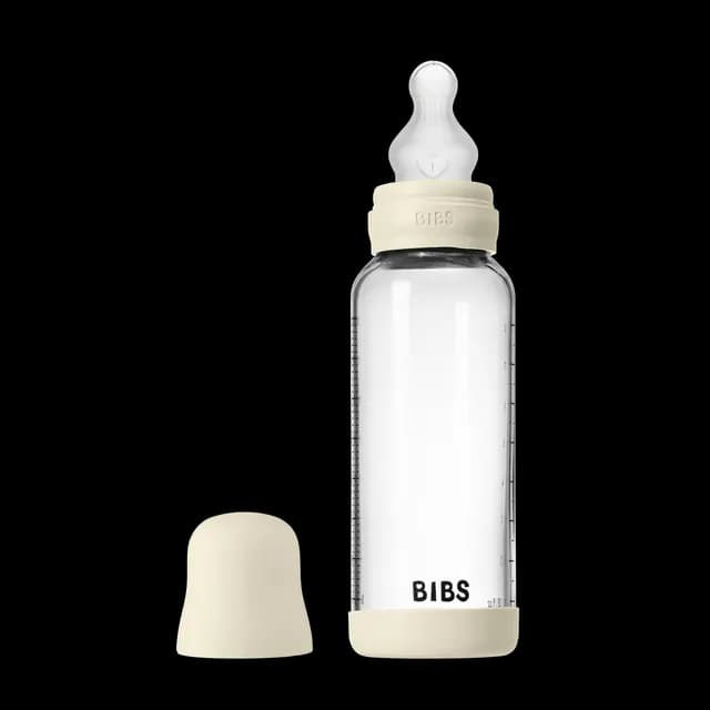 BIBS Glass Baby Bottle Round Silicone Medium Flow Ivory 240 ml