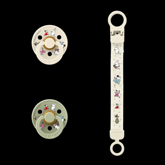 BIBS x Moomin Colour Pacifier & Loop Clip Gift Set Latex Size 2 Ivory/Sage
