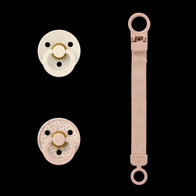 BIBS Colour Pacifier & Loop Clip Gift Set Latex Size 1 Blush