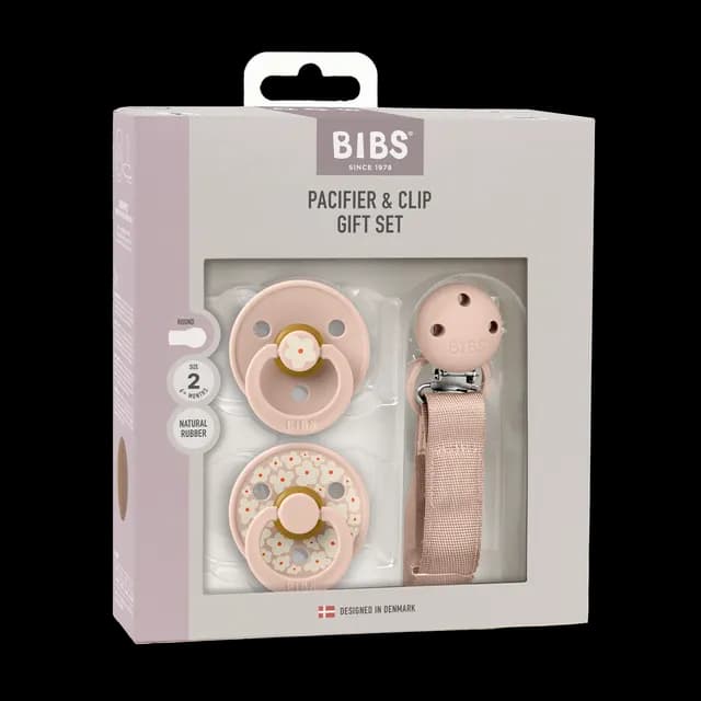 BIBS Pacifier & Clip Gift Set Jasmine Field Latex Size 2 Blush