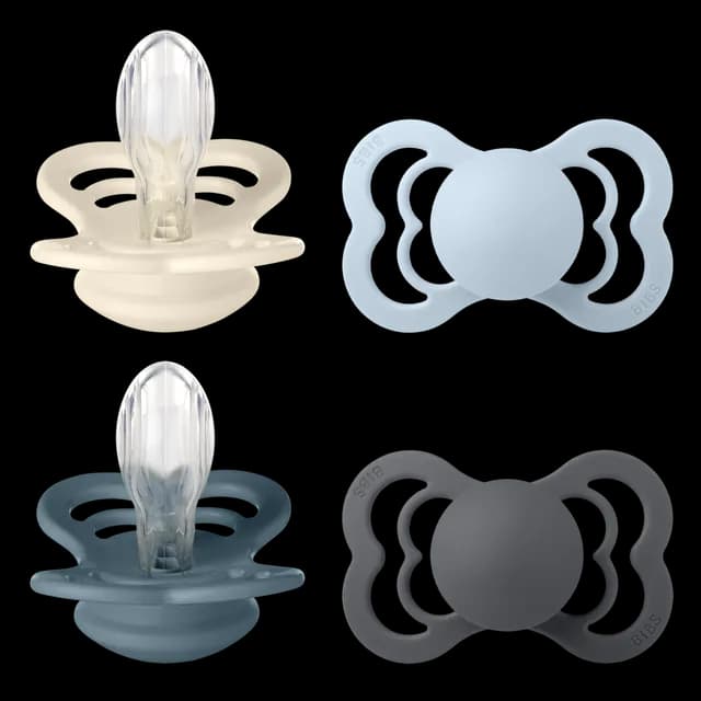 BIBS Supreme Silicone Size 2 Ivory/Baby Blue/Petrol/Iron 4-pack