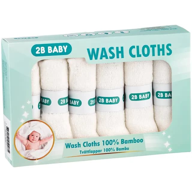 2B Baby Tvättlappar Bambu Vit 6-pack