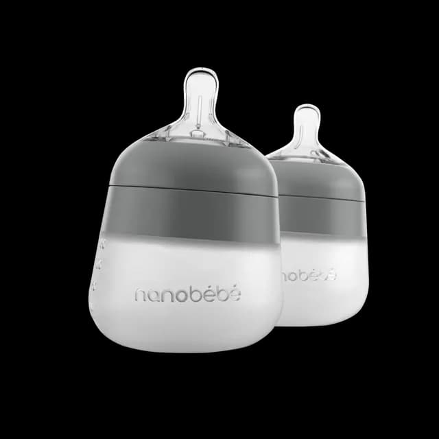 Nanobébé Flexy Silikonflaska Anti-kolik Grå 150 ml 2-pack