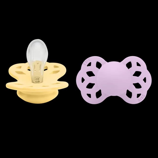 BIBS Infinity Silicone Symmetrical Size 1 Pale Butter/Violet Sky 2-pack