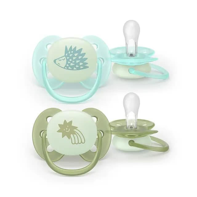 Philips Avent Ultra Soft Nattnapp Glow in the Dark Grön & Blå 0-6 månader 2 st