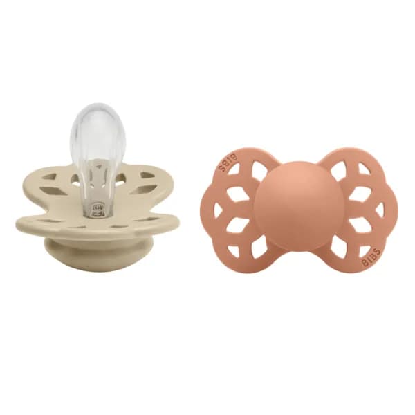 BIBS Infinity Silicone Symmetrical Size 1 Vanilla/Peach 2-pack