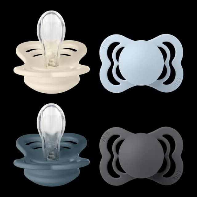 BIBS Supreme Silicone Size 1 Ivory/Baby Blue/Petrol/Iron 4-pack