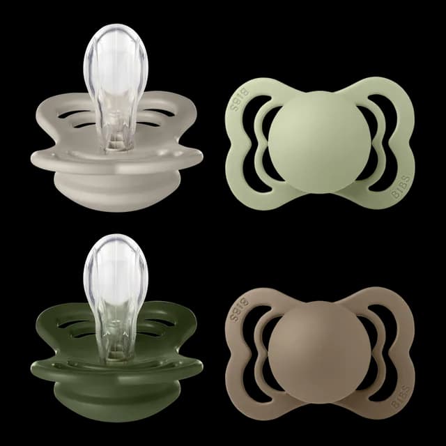 BIBS Supreme Silicone Size 1 Sand/Sage/Hunter green/Dark Oak 4-pack