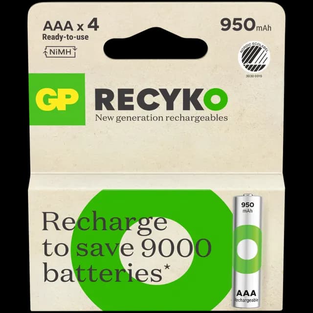GP Batteries ReCyko AAA-batteri 950mAh 4-pack
