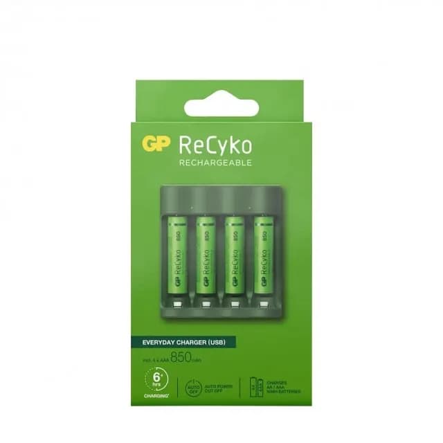 GP Batteries ReCyko Everyday-batteriladdare B421 (USB) inkl 4st AAA 850mAh NiMH-batterier