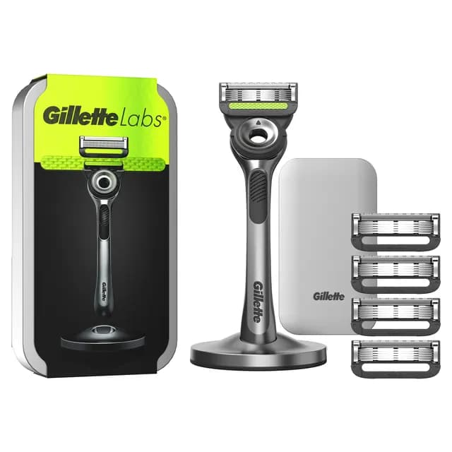 Gillette Labs Rakhyvel Exfoliating Bar med Magnetiskt ställ Resefodral 5 Rakblad