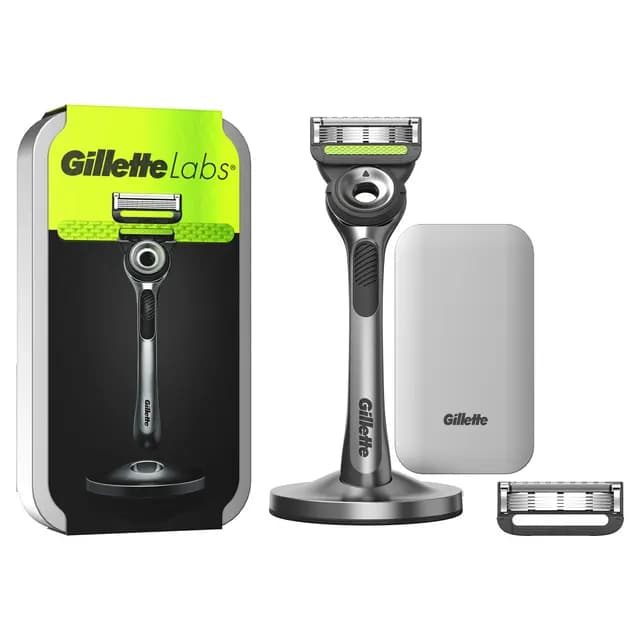 Gillette Labs Rakhyvel Exfoliating Bar med magnetiskt ställ Resefodral 2 Rakblad