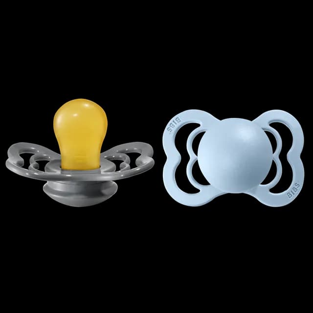 BIBS Supreme Latex Size 1 Iron/Baby Blue 2-pack