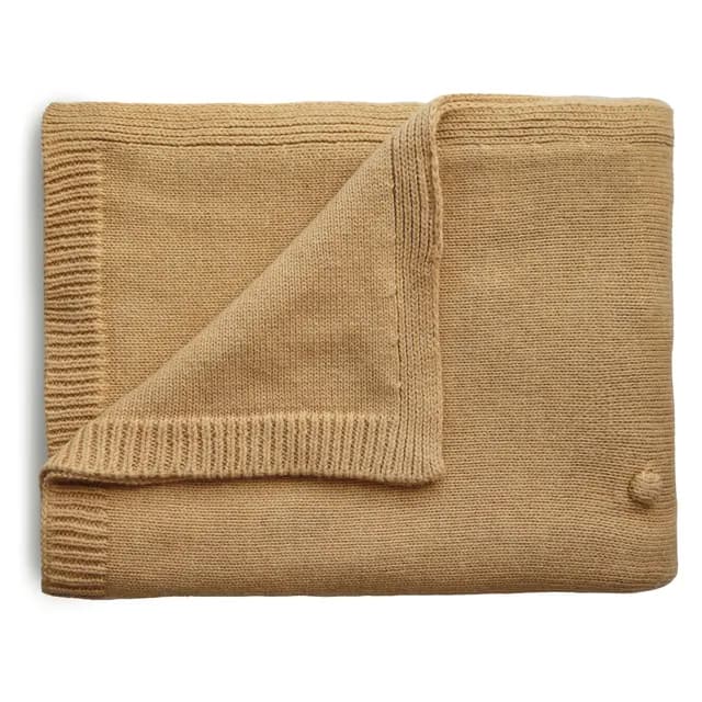 Mushie Knitted Baby Blanket Textured Dots Mustard Melange
