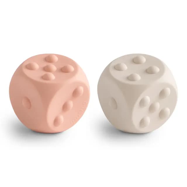 Mushie Dice Press Toy Blush/Shifting Sands 2-pack