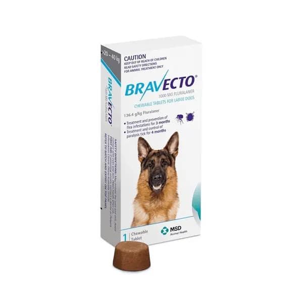 Bravecto Förstora Hundar (>20-40 Kg) 1000mg 2 Tablett(er) Tuggtablett