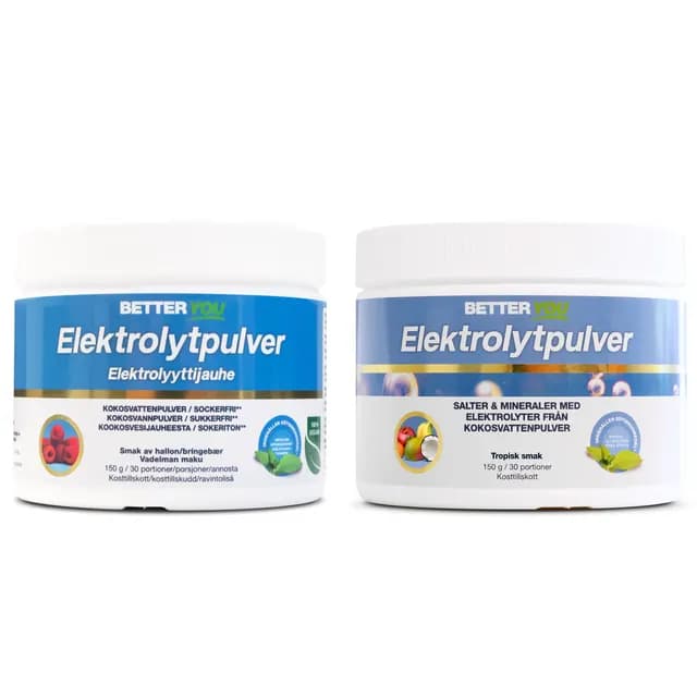 Better You Elektrolytpulver Hallon 150 g & Elektrolytpulver Tropisk 150 g