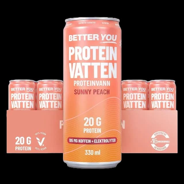 Better You Proteinvatten Sunny Peach Koffein+Elektrolyter 330 ml 24-pack