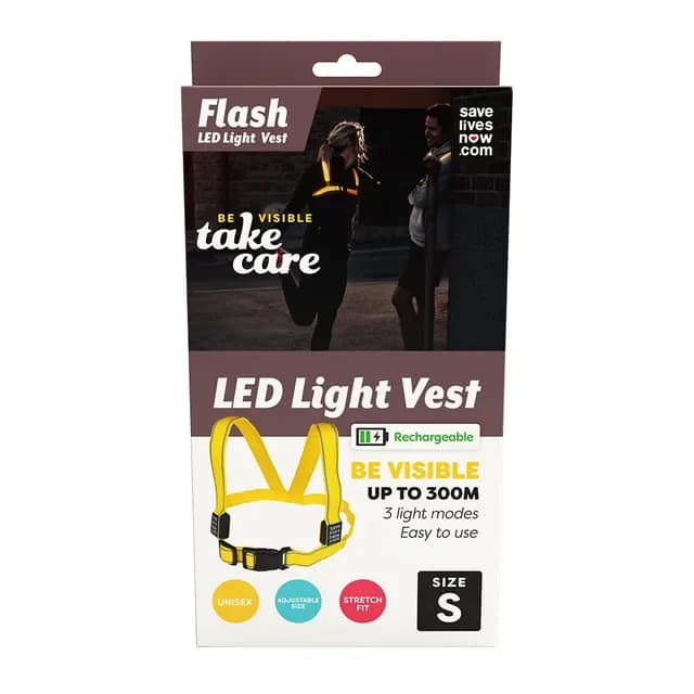 Save Lives Now Flash LED Light Vest Rechargeable Small Yellow