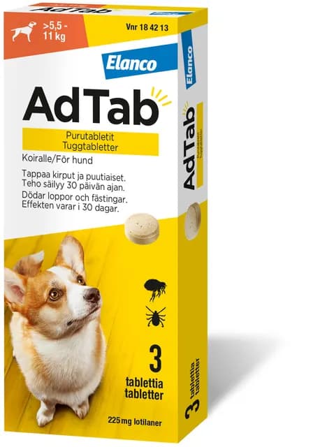 AdTab 225 mg Tuggtabletter för Hund > 5,5–11 kg