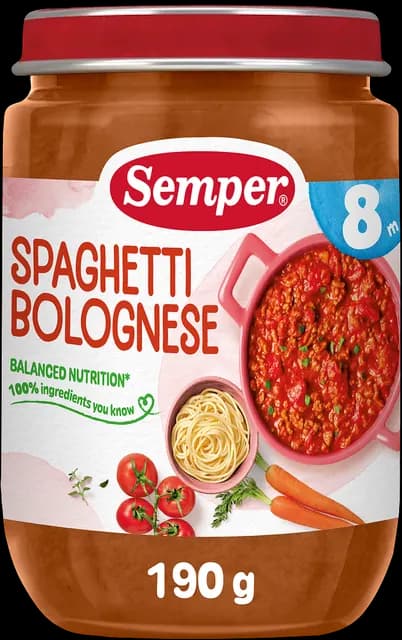 Semper Spaghetti Bolognese 8 månader 190 g