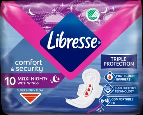 Libresse Nattbinda Maxi+ med vingar 10 st