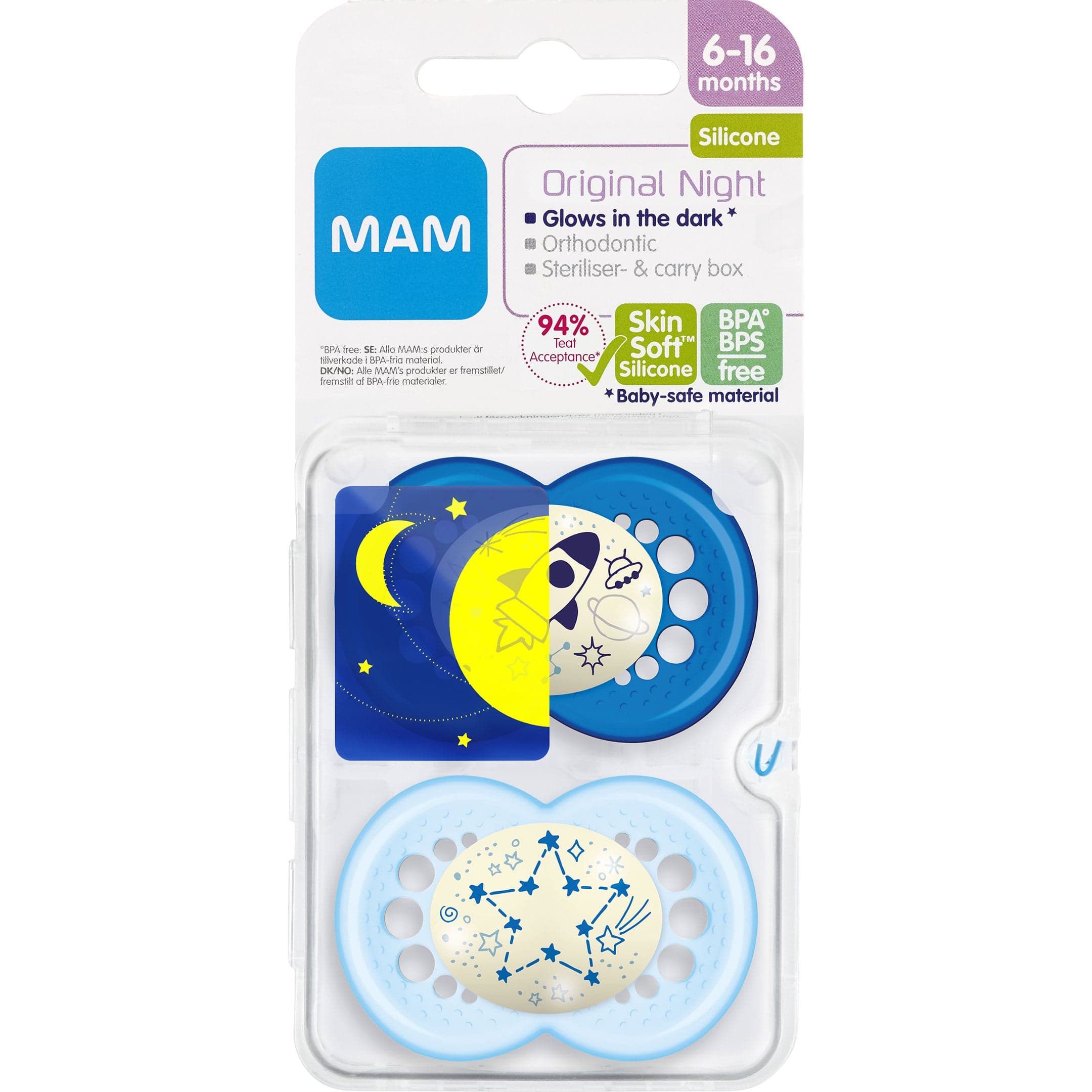 MAM Original Night 6-16m Silicone Blue 2-pack - produktbild 2