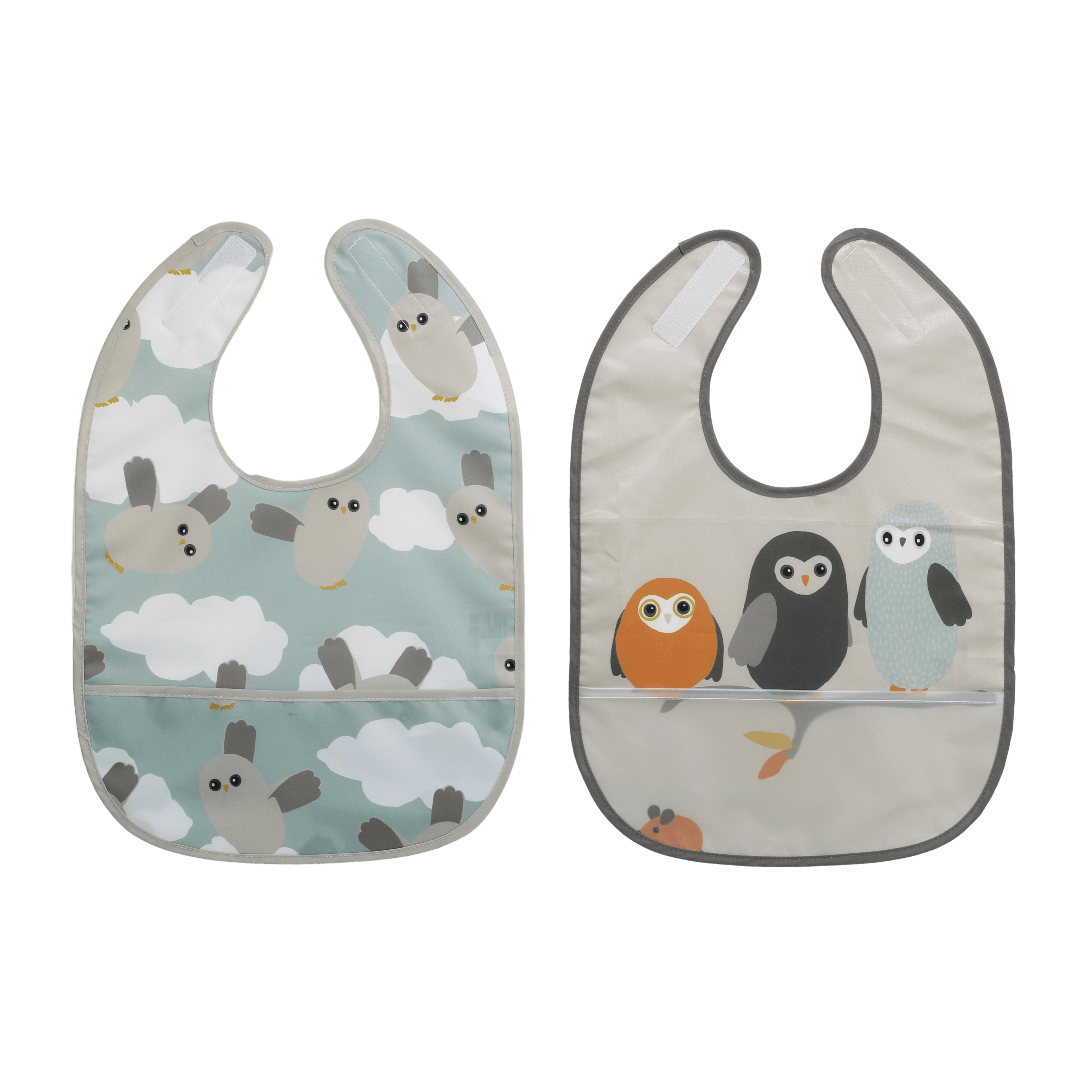 Rätt Start Owls Haklappar med ficka 2-pack