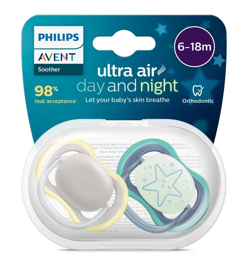 Philips Avent Napp Ultra Air Day and Night 2-pack 6-18 mån Grön & Gul 2-pack - produktbild 2