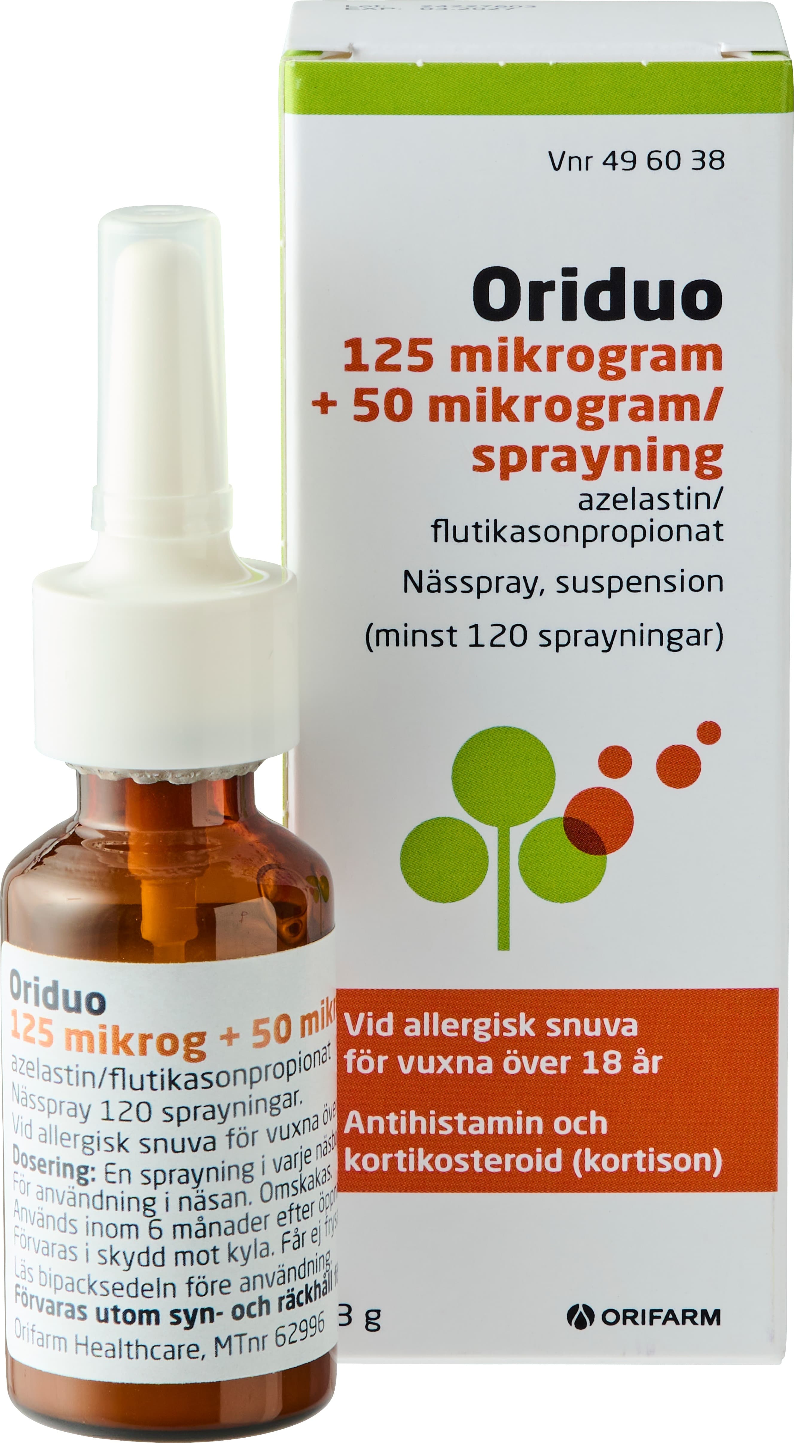 Oriduo nässpray 125 mikrogram + 50 mikrogram/sprayning 120 doser