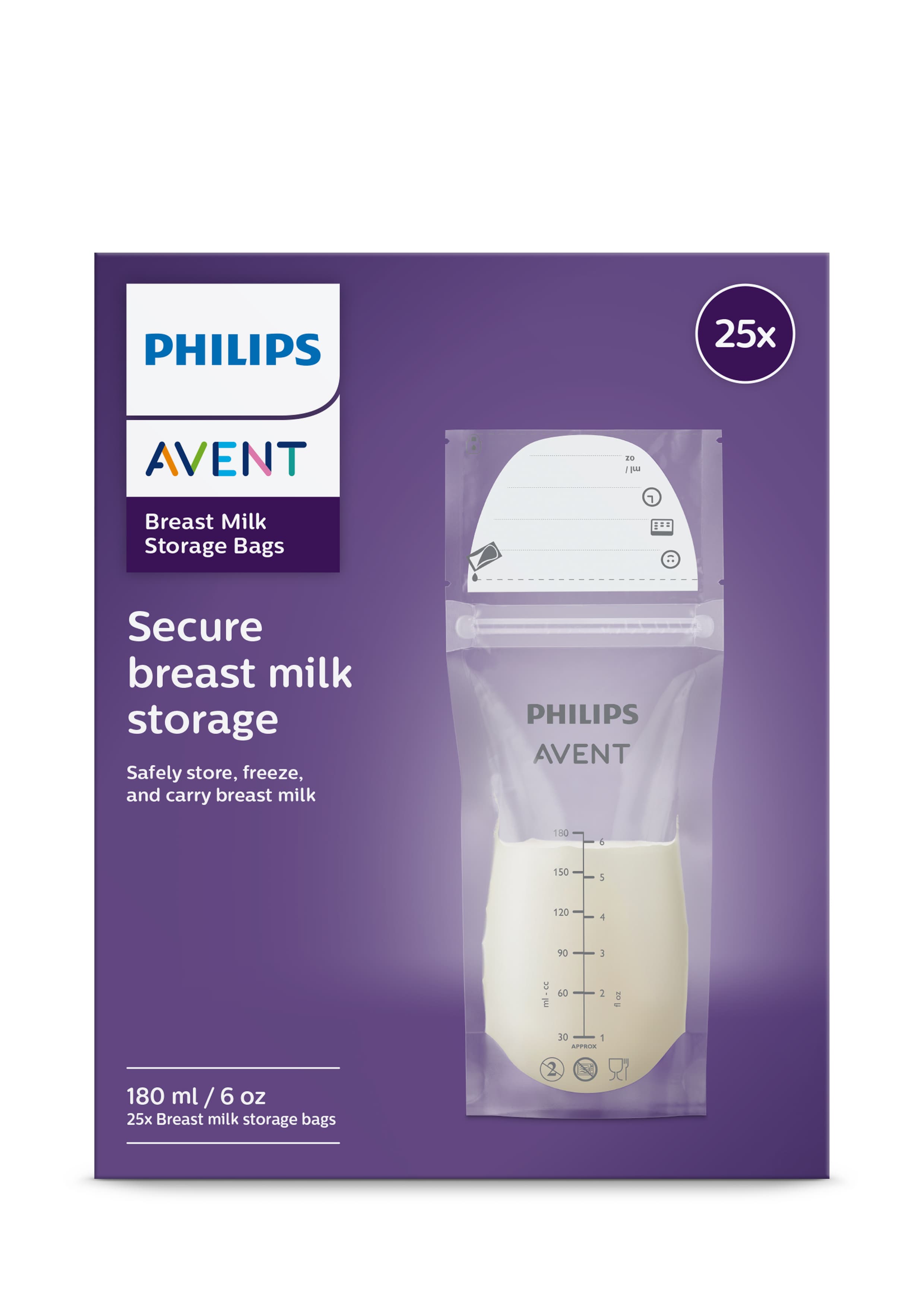 Philips Avent Förvaringspåsar för Bröstmjölk 180 ml 25 st - produktbild 2