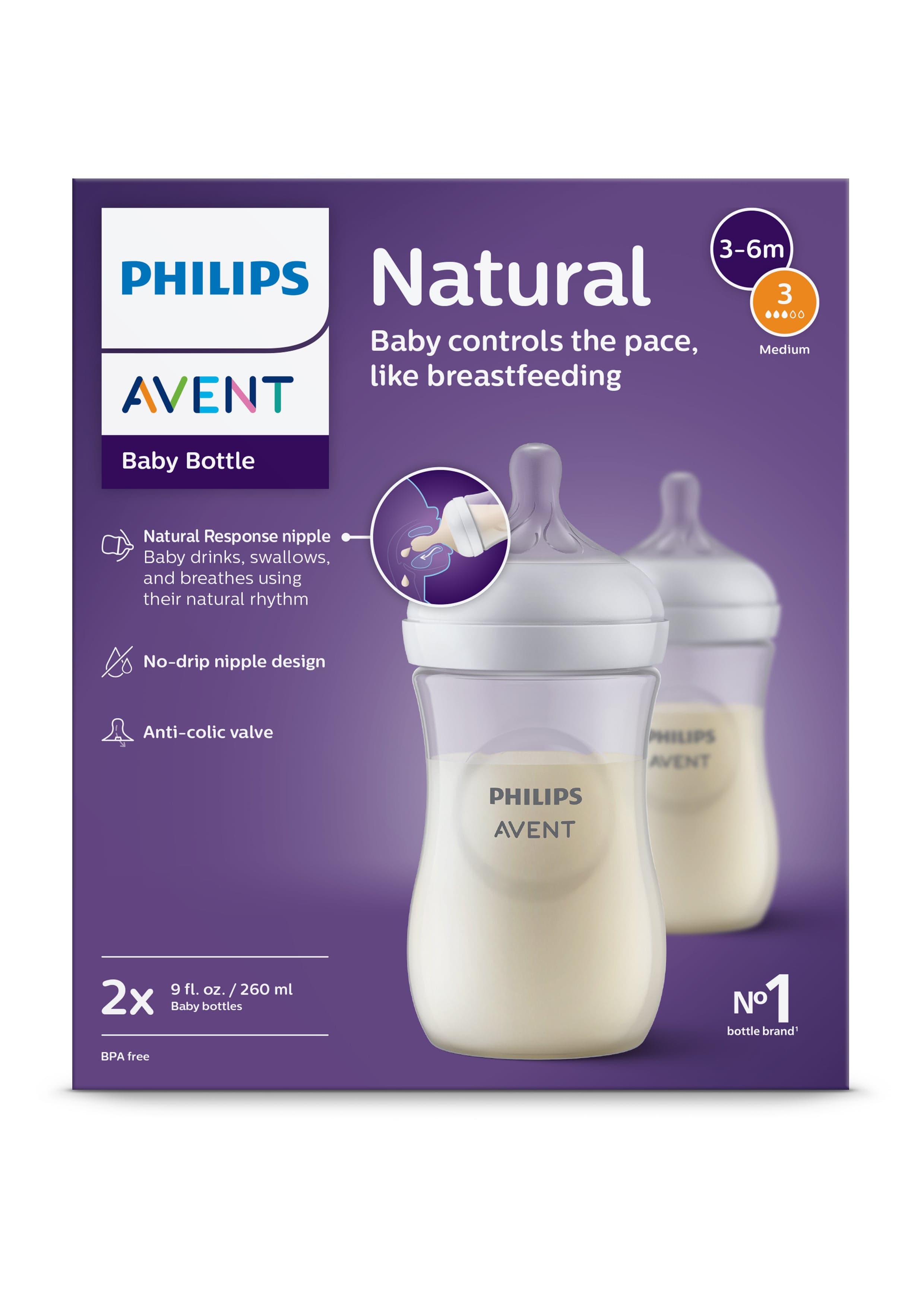 Philips Avent Natural Response Flaska 260 ml 2 st - produktbild 2
