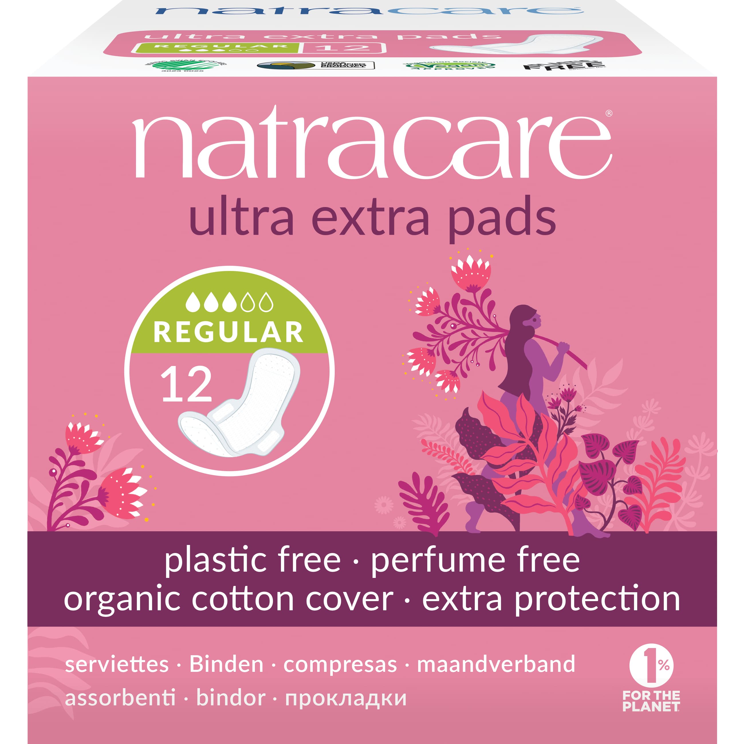 Natracare Ekologiska Bindor Ultra extra normal med vingar, 12 st