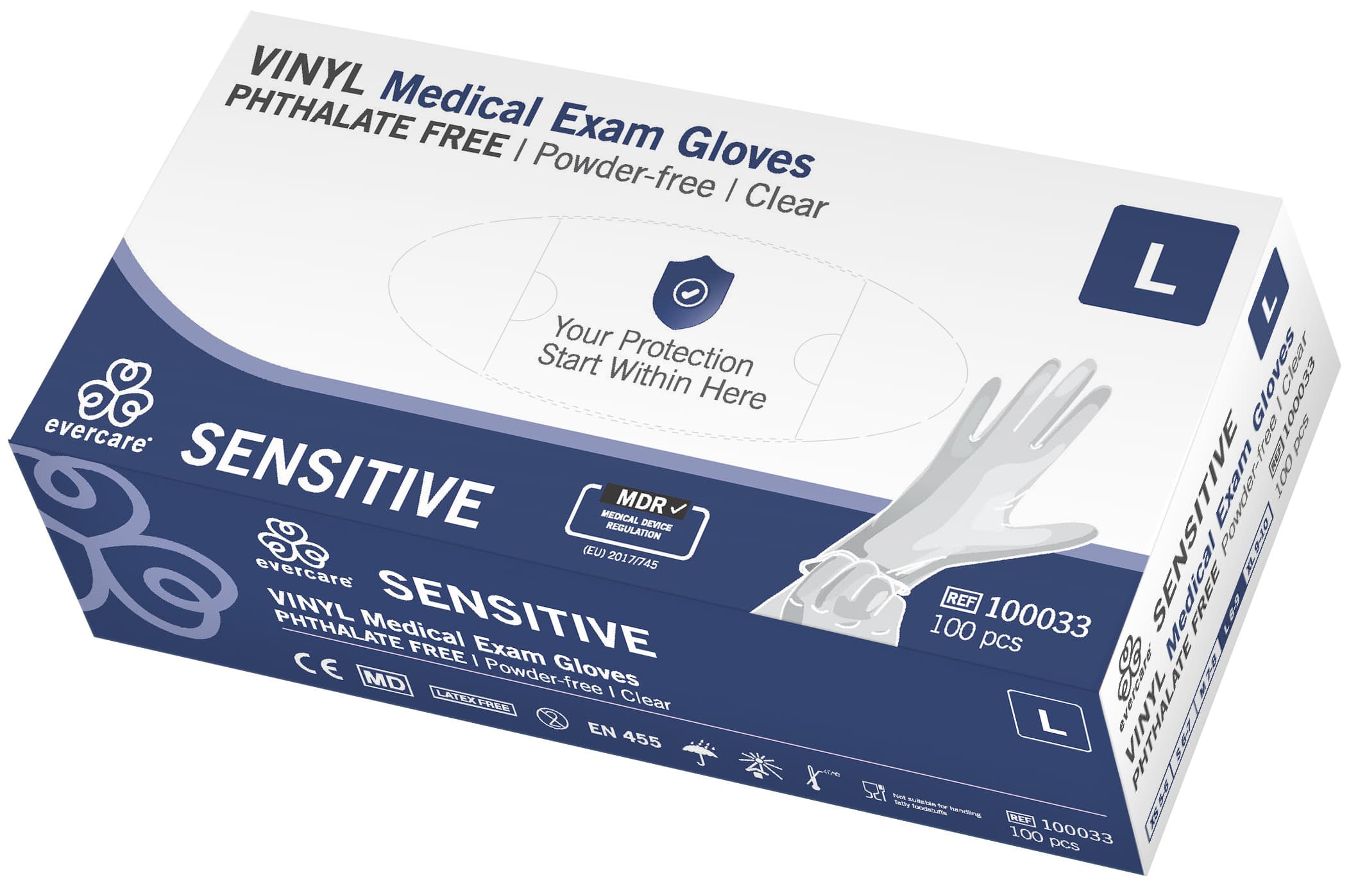 Evercare Vinylhandskar L 100 st