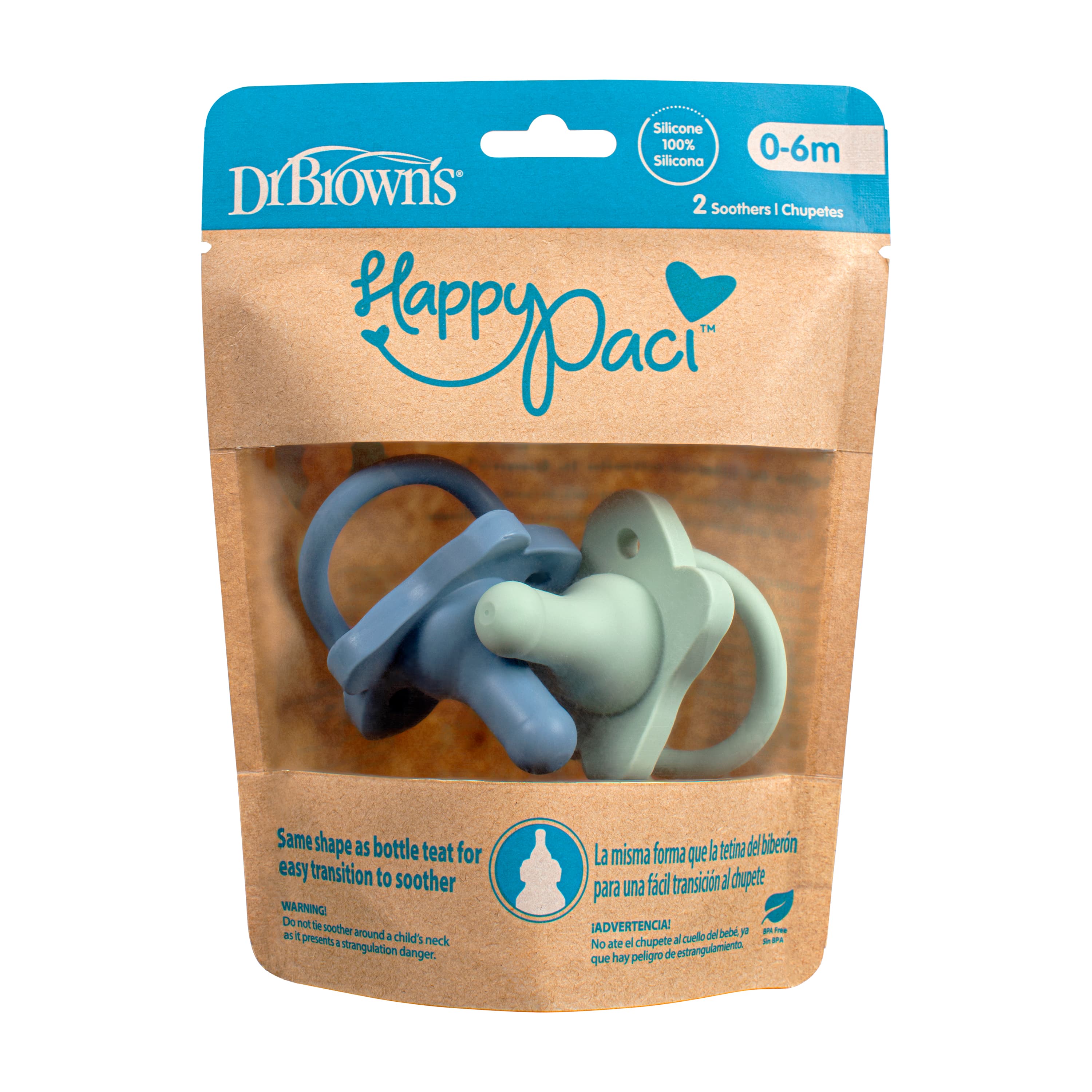 Dr Brown HappyPaci Silicone Soother 0-6m Blue/Green 2-pack 2