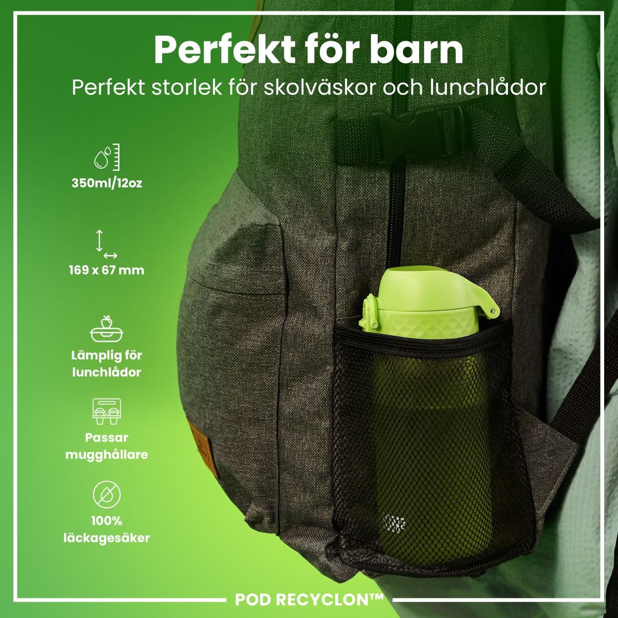 ION8 Vattenflaska För Barn Grön 350 ml 2