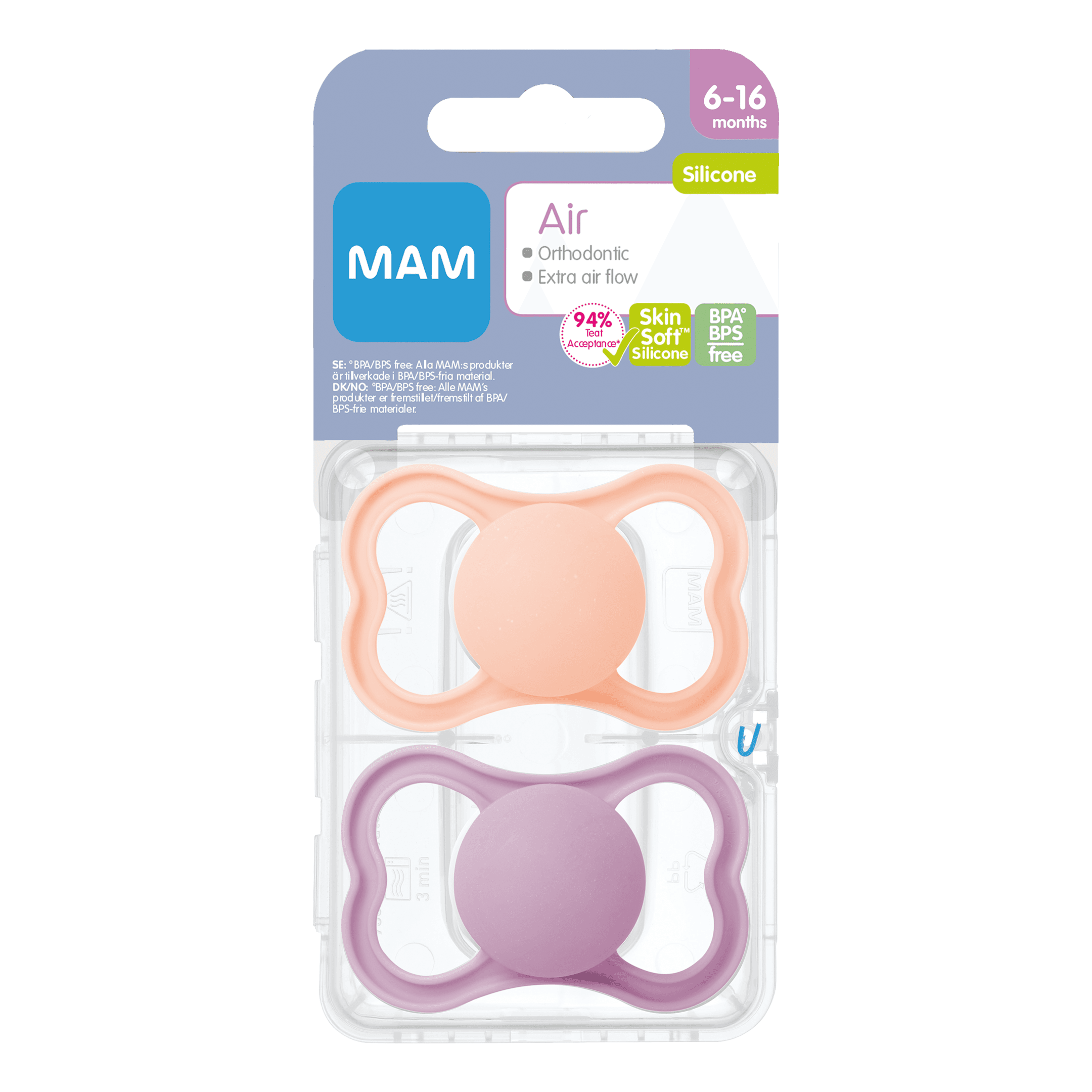 MAM Air Silicone Pink 6-16m 2-pack - produktbild 2