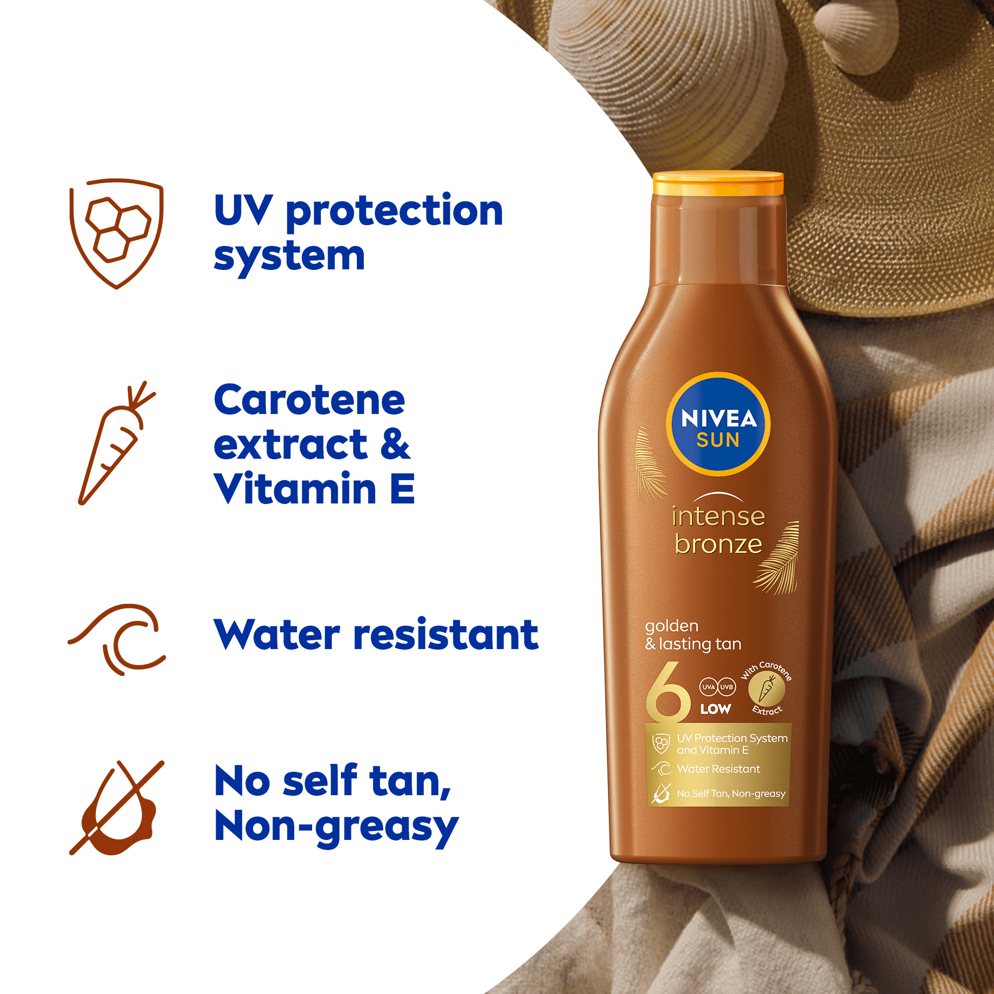 NIVEA SUN Solkräm Intense Bronze Sun Lotion SPF6 200 ml - produktbild 3