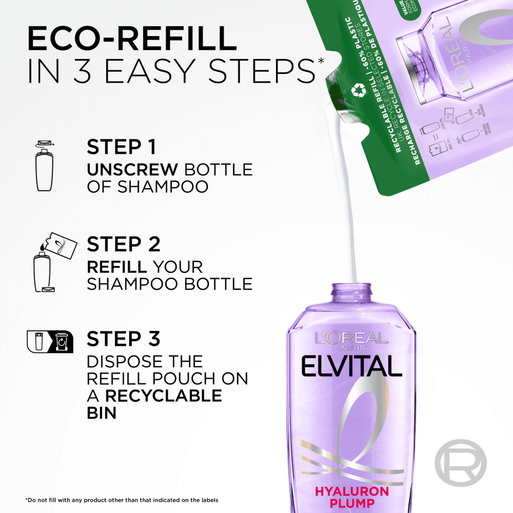 L'Oréal Paris Elvital Hyaluron Plump Shampoo Refill för fuktfattigt hår 250 ml - produktbild 2