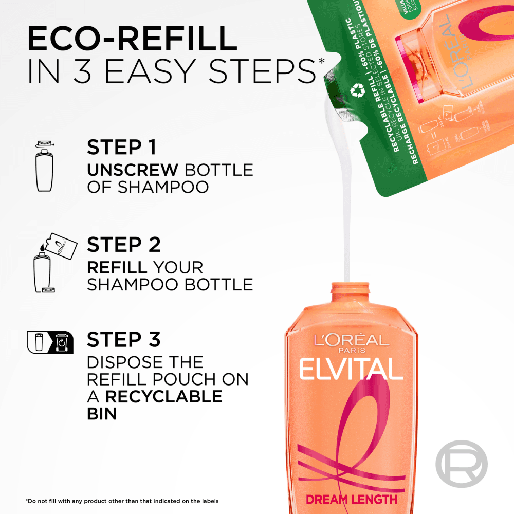 L'Oréal Paris Elvital Dream Length Shampoo Refill för långt hår 500 ml - produktbild 2