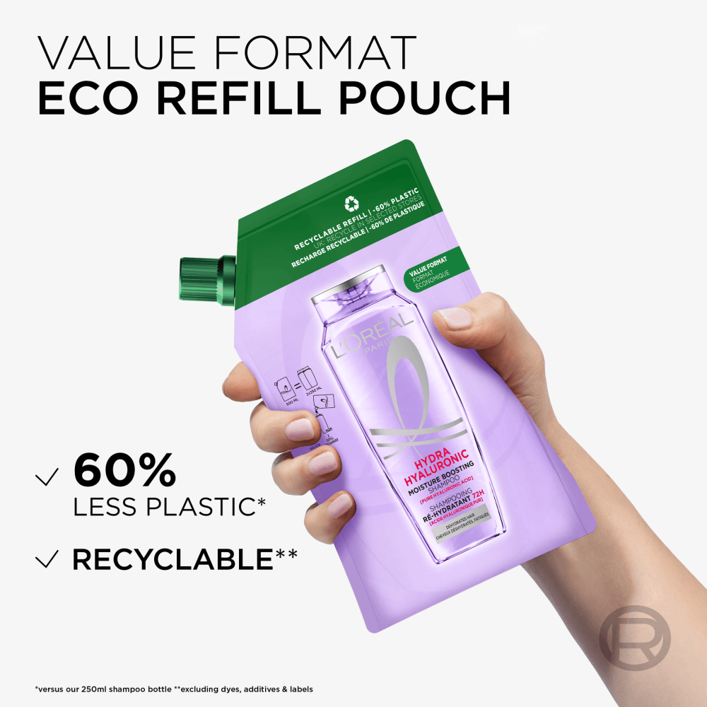 L'Oréal Paris Elvital Hyaluron Plump Shampoo Refill för fuktfattigt hår 500 ml - produktbild 3