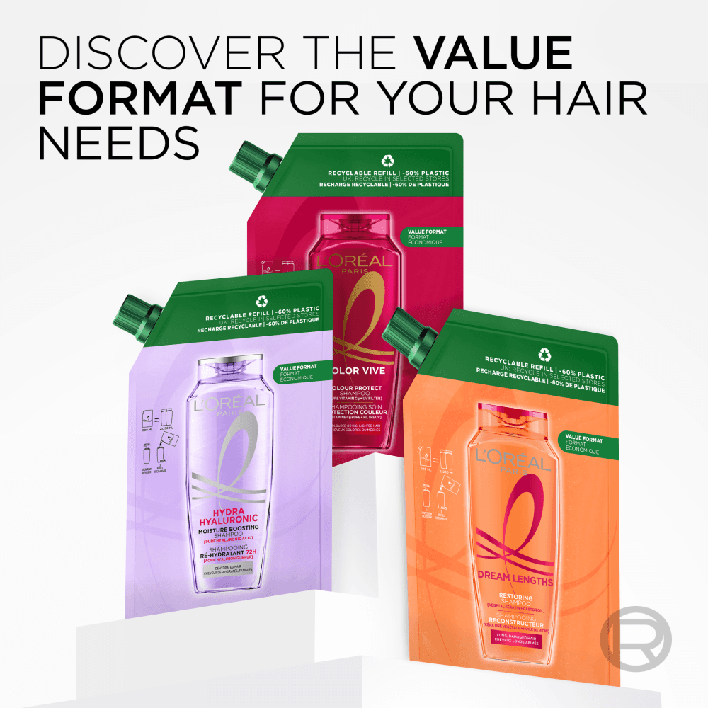 L'Oréal Paris Elvital Hyaluron Plump Shampoo Refill för fuktfattigt hår 500 ml - produktbild 4