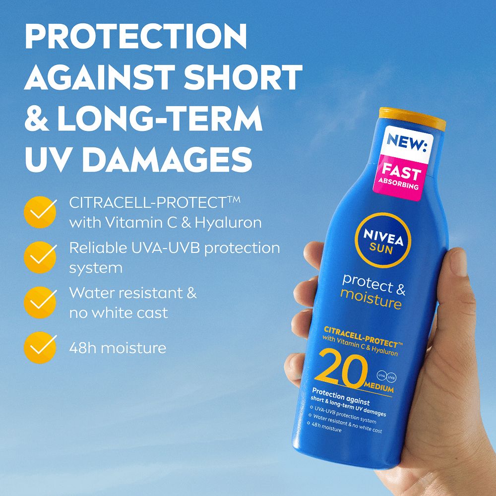 NIVEA SUN Solkräm Protect & Moisture Sun Lotion SPF20 200 ml - produktbild 2