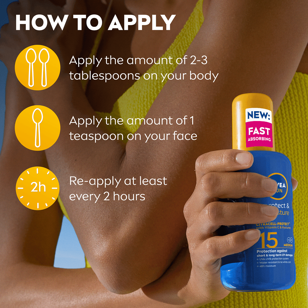 NIVEA SUN Solskydd Protect & Moisture Sun Spray SPF15 200 ml - produktbild 4