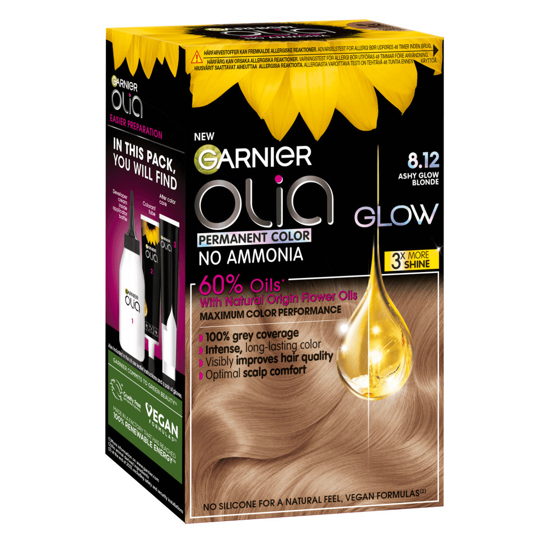 Garnier Olia Permanent Hårfärg 8.12 Ashy Glow Blonde - produktbild 2