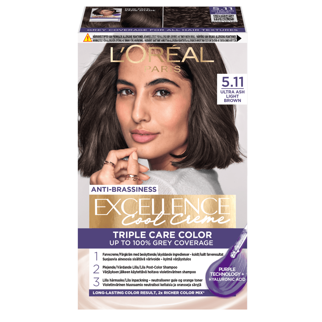 L'Oréal Paris Excellence Cool Creme Permanent Hårfärg 5.11 Ultra Ash Light Brown