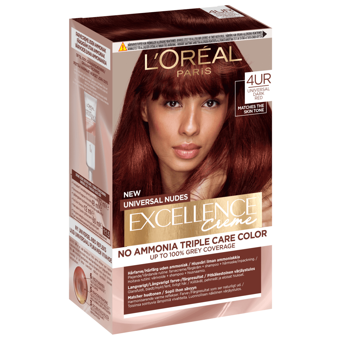 L'Oréal Paris Excellence Universal Nudes Permanent Hårfärg 4UR Universal Dark Red - produktbild 2