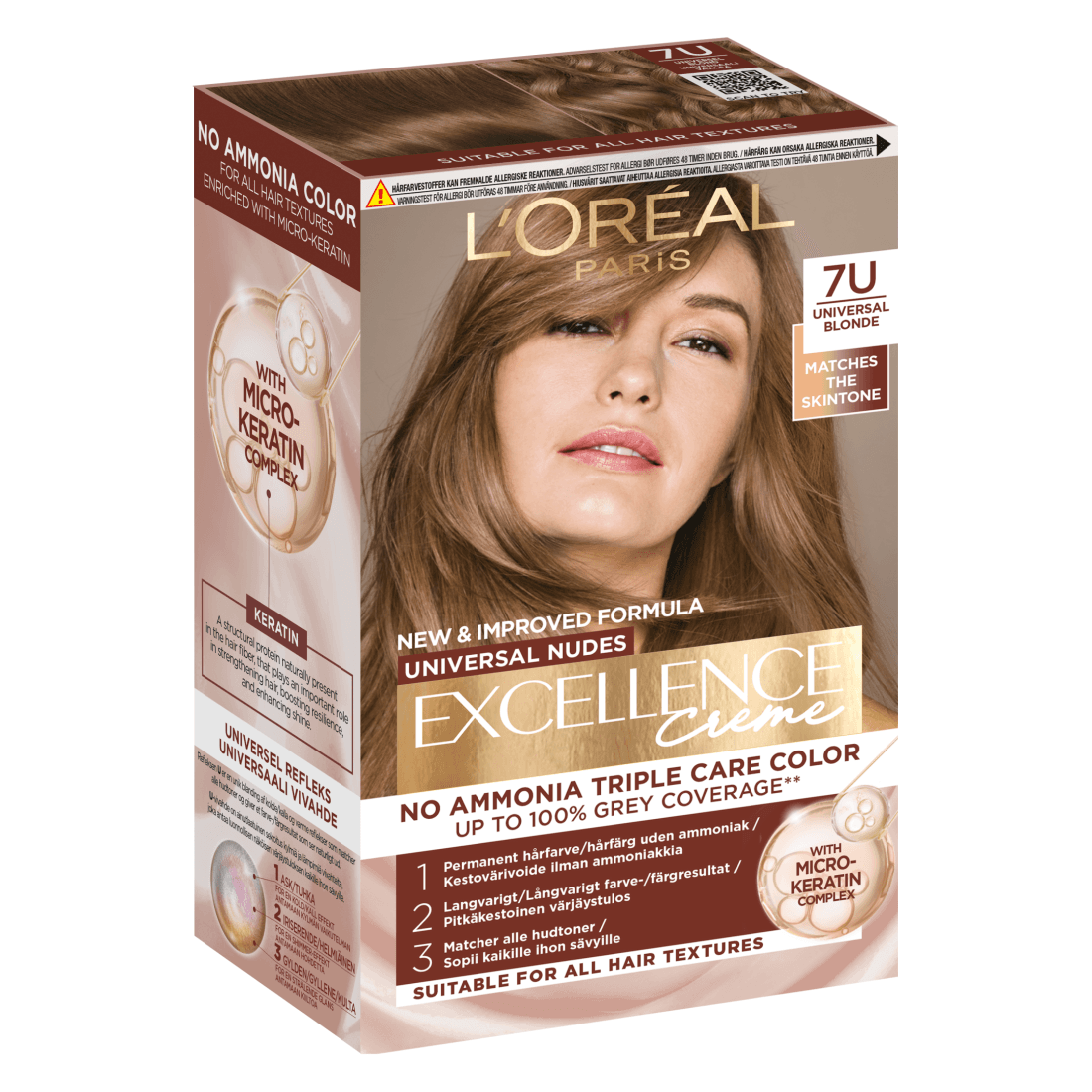 L'Oréal Paris Excellence Universal Nudes Permanent Hårfärg 7U Universal Blonde - produktbild 2