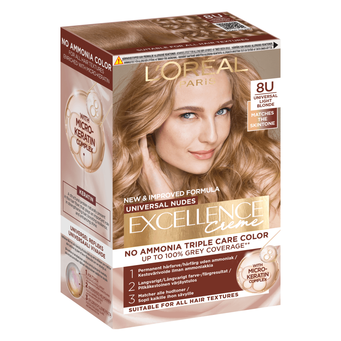 L'Oréal Paris Excellence Universal Nudes Permanent Hårfärg 8U Universal Light Blonde - produktbild 2