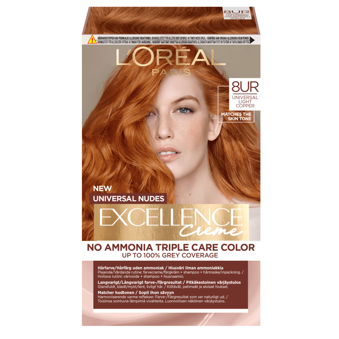L'Oréal Paris Excellence Universal Nudes Permanent Hårfärg 8UC Universal Light Copper